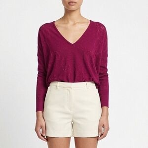 Auth! Versace Marron V Neck Long Sleeve Pattern Top Sweater